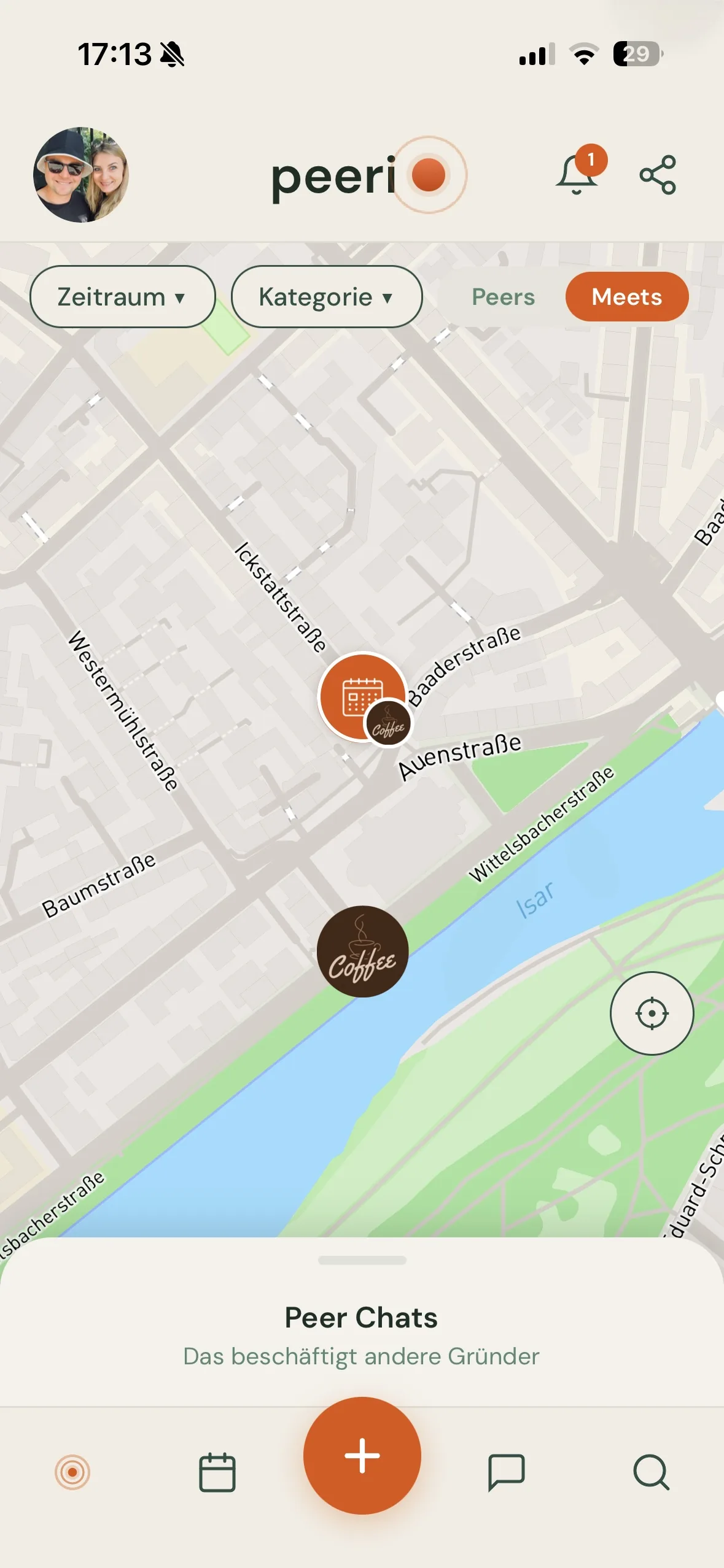 peerio App Kartenansicht mit Gründer-Locations in München